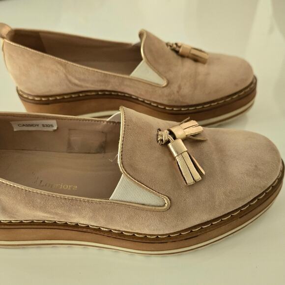 Michele Lopriore "The Cassidy" Tan Suede Platform Tassel Loafer, Size 37, US 7 - Picture 7 of 12